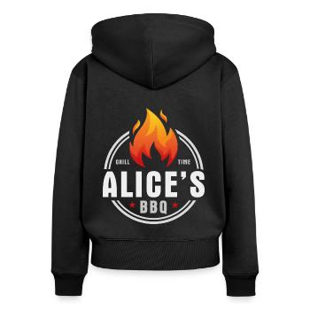 Alices BBQ - Frauen Premium Bio Zip Hoodie - Schwarz - Hinten - Julia (174cm)