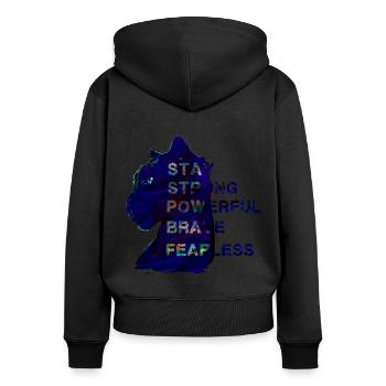 intrépide, panthère, noir, restez intrépide, fort, bleu - Sweat à capuche zippé Premium bio Femme - noir - Dos - Julia (174cm)