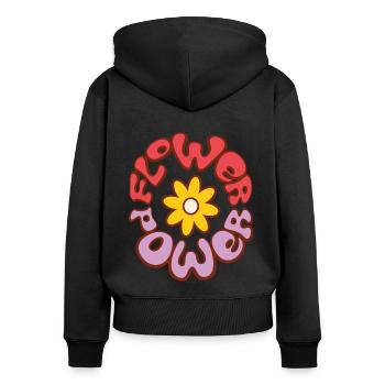 Flower Power - Frauen Premium Bio Zip Hoodie - Schwarz - Hinten - Julia (174cm)