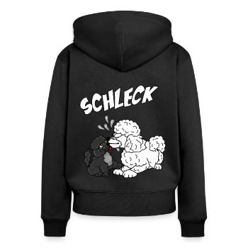 Lustiges Pudelmotiv - Pudel und Welpe - Frauen Premium Bio Zip Hoodie - Schwarz - Hinten - Julia (174cm)