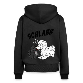 Schlabb - Lustiges Pudelmotiv - Pudel und Welpe - Frauen Premium Bio Zip Hoodie - Schwarz - Hinten - Julia (174cm)
