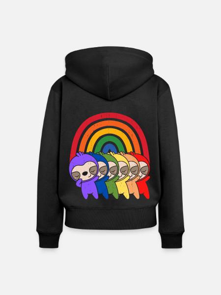 Bunte Regenbogen Faultiere - Frauen Premium Bio Zip Hoodie - Schwarz