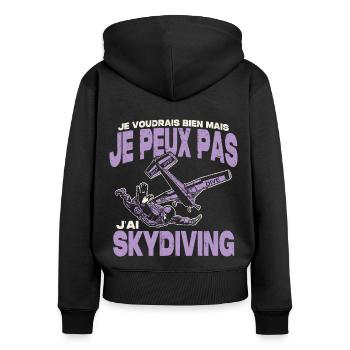 Je peux pas j'ai skydiving. - Sweat à capuche zippé Premium bio Femme - noir - Dos - Julia (174cm)