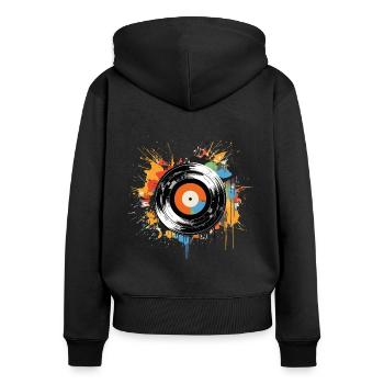 Disque Vinyle LP Platine Rétro - Sweat à capuche zippé Premium bio Femme - noir - Dos - Julia (174cm)