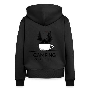 Camping Tents "Camping and Coffee" Outdoor - Women's Premium Organic Zip Hoodie - black - Back - Julia (174cm)