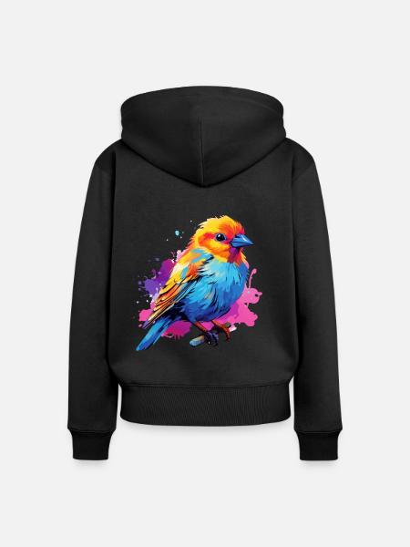Bunter Finken Farbkleckse Farbspritzer - Frauen Premium Bio Zip Hoodie - Schwarz
