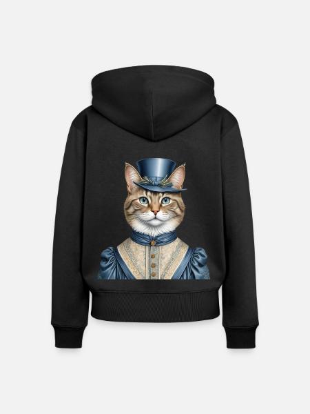 Frau Katze - Frauen Premium Bio Zip Hoodie - Schwarz