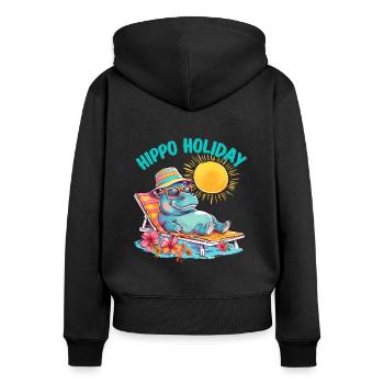 Hippo Holiday - Cooles Nilpferd auf Sonnenliege - Frauen Premium Bio Zip Hoodie - Schwarz - Hinten - Julia (174cm)
