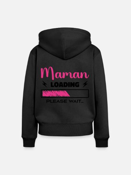 Mama lädt Bitte warten... - Frauen Premium Bio Zip Hoodie - Schwarz