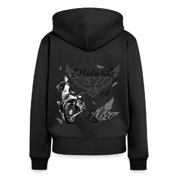 Motarde et Libre comme un aigle - Sweat à capuche zippé Premium bio Femme - noir - Dos - Julia (174cm)