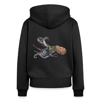 Oktopus Tintenfisch - Frauen Premium Bio Zip Hoodie - Schwarz - Hinten - Julia (174cm)