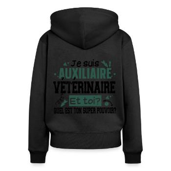 Auxiliaire Vétérinaire Métier Animal Chien Chat - Sweat à capuche zippé Premium bio Femme - noir - Dos - Julia (174cm)