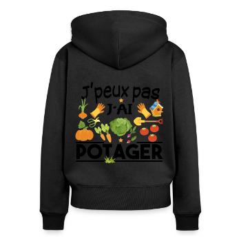 Potager Retraite Jardinier Retraité Jardinage - Sweat à capuche zippé Premium bio Femme - noir - Dos - Julia (174cm)