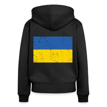 Ukraine Flagge Distressed - Frauen Premium Bio Zip Hoodie - Schwarz - Hinten - Julia (174cm)