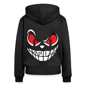 Smile Face - Frauen Premium Bio Zip Hoodie - Schwarz - Hinten - Julia (174cm)