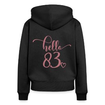 Hello 83rd - Mignon cadeau de 83ème anniversaire pour les femmes - Sweat à capuche zippé Premium bio Femme - noir - Dos - Julia (174cm)