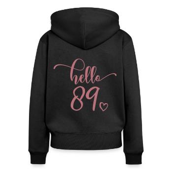 Hello 89th - Mignon cadeau de 89e anniversaire pour femmes - Sweat à capuche zippé Premium bio Femme - noir - Dos - Julia (174cm)