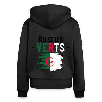 Verts Algérie Algérien Football Cadeau Humour - Sweat à capuche zippé Premium bio Femme - noir - Dos - Julia (174cm)