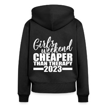 Week-end des filles moins cher que la thérapie 2023 - Sweat à capuche zippé Premium bio Femme - noir - Dos - Julia (174cm)