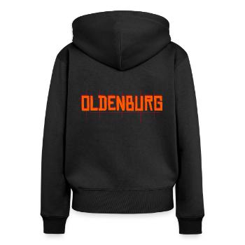 Oldenburg - Frauen Premium Bio Zip Hoodie - Schwarz - Hinten - Julia (174cm)