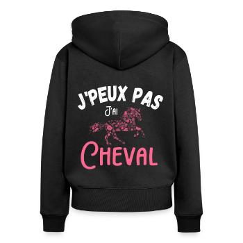 J'peux pas jai cheval - cheval mandala fleurs - Sweat à capuche zippé Premium bio Femme - noir - Dos - Julia (174cm)