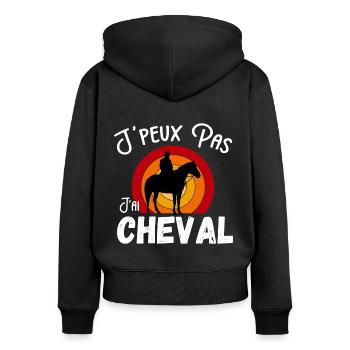 j'peux pas j'ai cheval - Retro vintage - Sweat à capuche zippé Premium bio Femme - noir - Dos - Julia (174cm)