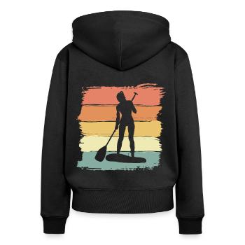 Paddleboard Frauen vintage retro - Frauen Premium Bio Zip Hoodie - Schwarz - Hinten - Julia (174cm)