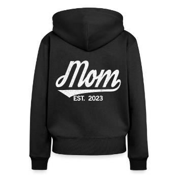 2023, Maman en devenir, annonce de grossesse - Sweat à capuche zippé Premium bio Femme - noir - Dos - Julia (174cm)
