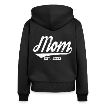 2023, Maman en devenir, annonce de grossesse - Sweat à capuche zippé Premium bio Femme - noir - Dos - Julia (174cm)