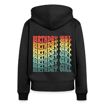Anniversaire Fille Groovy Rétro Vintage Anniversaire - Sweat à capuche zippé Premium bio Femme - noir - Dos - Julia (174cm)