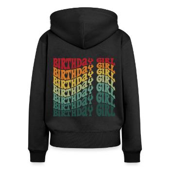Anniversaire Fille Groovy Rétro Vintage Anniversaire - Sweat à capuche zippé Premium bio Femme - noir - Dos - Julia (174cm)