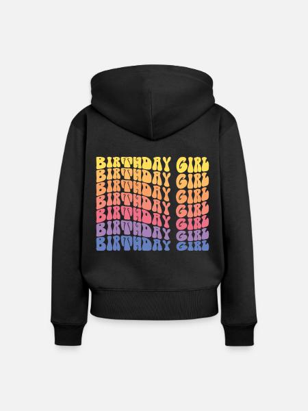 Birthday Girl - Groovy Retro Vintage Birthday - Felpa con cappuccio con zip ecologica premium da donna - nero