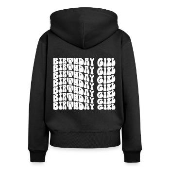 Anniversaire Fille Groovy Rétro Vintage Anniversaire - Sweat à capuche zippé Premium bio Femme - noir - Dos - Julia (174cm)
