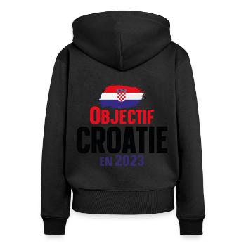 Croatie 2023 Croate Europe Cadeau Pays Humour - Sweat à capuche zippé Premium bio Femme - noir - Dos - Julia (174cm)