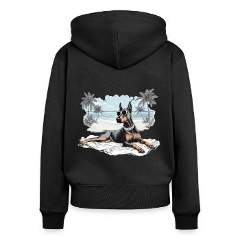 Doberman avec des lunettes de soleil à la plage - Sweat à capuche zippé Premium bio Femme - noir - Dos - Julia (174cm)