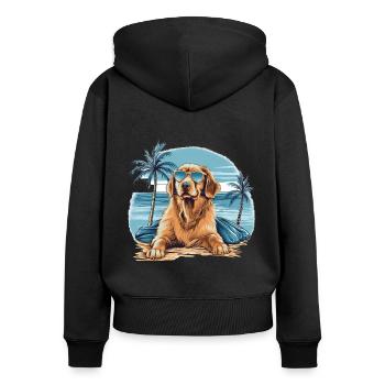 Golden-Retriever mit Sonnenbrille am Strand - Frauen Premium Bio Zip Hoodie - Schwarz - Hinten - Julia (174cm)