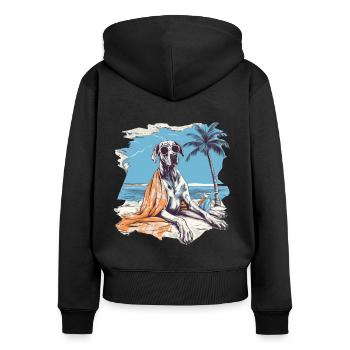 Dogue allemand avec des lunettes de soleil à la plage - Sweat à capuche zippé Premium bio Femme - noir - Dos - Julia (174cm)