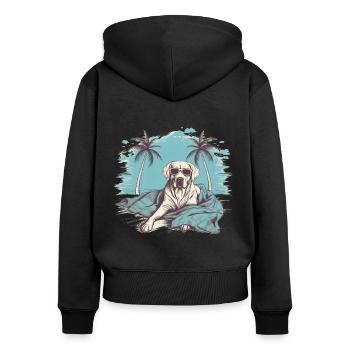 Labrador mit Sonnenbrille am Strand - Frauen Premium Bio Zip Hoodie - Schwarz - Hinten - Julia (174cm)