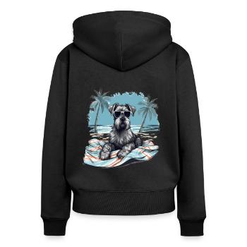 Schnauzer avec des lunettes de soleil à la plage - Sweat à capuche zippé Premium bio Femme - noir - Dos - Julia (174cm)