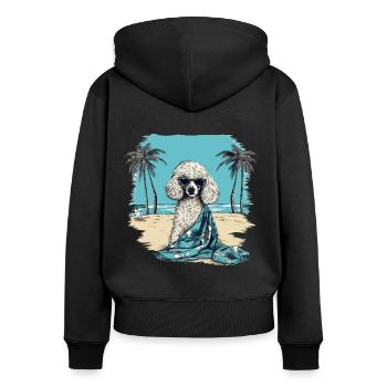 Pudel mit Sonnenbrille am Strand - Frauen Premium Bio Zip Hoodie - Schwarz - Hinten - Julia (174cm)