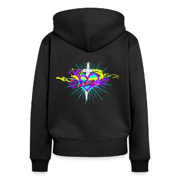 L.Gor Dolch mit Herz - Frauen Premium Bio Zip Hoodie - Schwarz - Hinten - Julia (174cm)