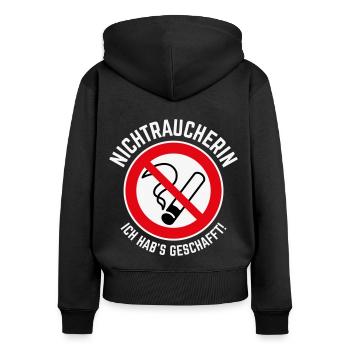 Nichtraucherin – Ich Hab’s Geschafft! (3C / W) - Frauen Premium Bio Zip Hoodie - Schwarz - Hinten - Julia (174cm)