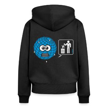 Dessin animé: Terre – Évitez les vols / voyages aériens! - Sweat à capuche zippé Premium bio Femme - noir - Dos - Julia (174cm)