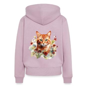 Rote Katze Tigerkatze Blumen Aquarell Kunst Bunt - Frauen Premium Bio Zip Hoodie - Altrosa - Hinten - Julia (174cm)