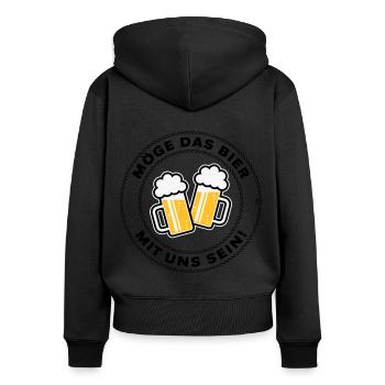 Möge Das Bier Mit Uns Sein! (Spruch / 3C / POS) - Frauen Premium Bio Zip Hoodie - Schwarz - Hinten - Julia (174cm)