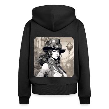 Cooles Steampunk Girl - Frauen Premium Bio Zip Hoodie - Schwarz - Hinten - Julia (174cm)