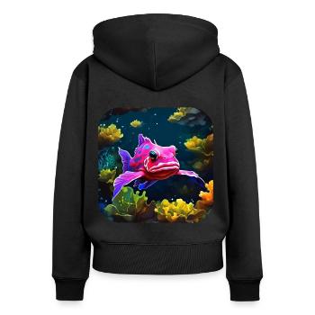 Drôle de poisson - Sweat à capuche zippé Premium bio Femme - noir - Dos - Julia (174cm)