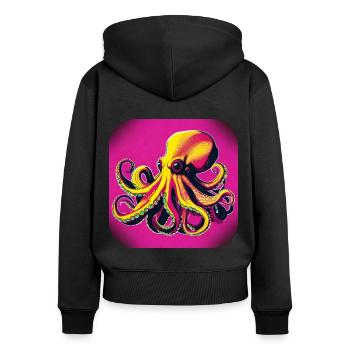 Krake im 80er Style in Pink - Frauen Premium Bio Zip Hoodie - Schwarz - Hinten - Julia (174cm)