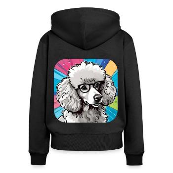 Niedlicher Zwergpudel mit Brille II - Frauen Premium Bio Zip Hoodie - Schwarz - Hinten - Julia (174cm)
