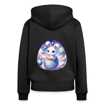 Chibi Bunny In The Space With Easter Eggs - Women's Premium Organic Zip Hoodie - black - Back - Julia (174cm)